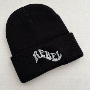 Rebels Black and White Knit Beanie Hat